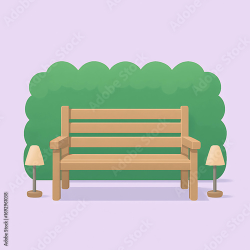 Park Bench Serenity A Tranquil Scene with Lights and Lush Greenery