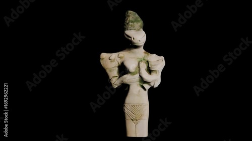 Sumerian stone figurine of a reptilian mother nursing her child