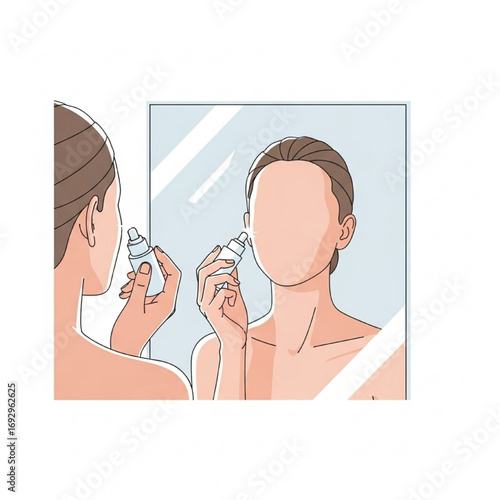 Woman Applying Skin Cream in Mirror Reflection Illustration