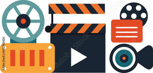Vector graphics film festival icons collection clapperboard reel camera eps scalable illustration