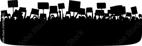 people, Protesters with Signs Silhouettes. Black Vector Illustrations of Demonstration Crowd on White Background