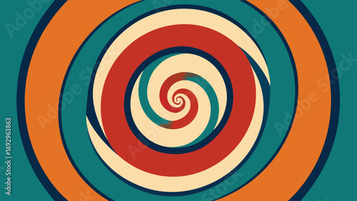 Retro Psychedelic Swirl Pattern with Orange Teal and Cream Colors abstract background