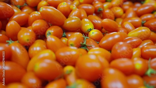 Healthy food, lots of fresh Cherry Tomatoes, very close up.