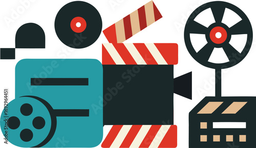 Film festival icons collection clapperboard camera reel vector illustration eps