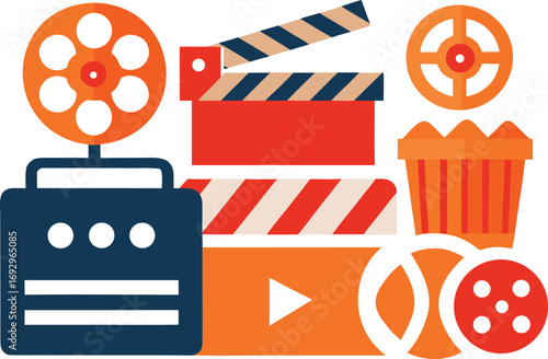Film festival icons collection vector graphics set for cinema and movie production projects