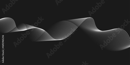 Elegant Abstract White Wave Lines Flowing Smoothly Across a Deep Black Background, Creating a Minimalist and Modern Contrast.
