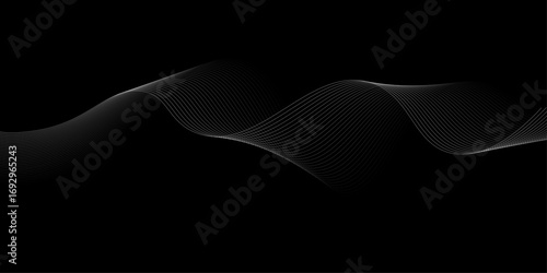Elegant Abstract White Wave Lines Flowing Smoothly Across a Deep Black Background, Creating a Minimalist and Modern Contrast.
