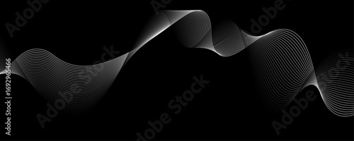 Elegant Abstract White Wave Lines Flowing Smoothly Across a Deep Black Background, Creating a Minimalist and Modern Contrast.
