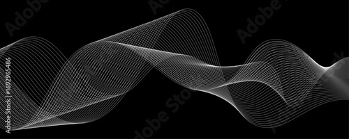 Elegant Abstract White Wave Lines Flowing Smoothly Across a Deep Black Background, Creating a Minimalist and Modern Contrast.
