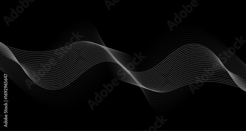 Elegant Abstract White Wave Lines Flowing Smoothly Across a Deep Black Background, Creating a Minimalist and Modern Contrast.

