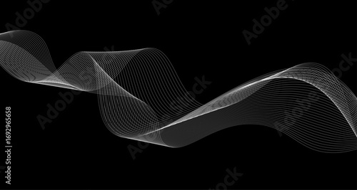 Elegant Abstract White Wave Lines Flowing Smoothly Across a Deep Black Background, Creating a Minimalist and Modern Contrast.
