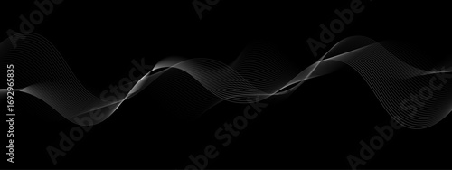 Elegant Abstract White Wave Lines Flowing Smoothly Across a Deep Black Background, Creating a Minimalist and Modern Contrast.
