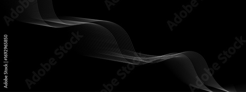 Elegant Abstract White Wave Lines Flowing Smoothly Across a Deep Black Background, Creating a Minimalist and Modern Contrast.
