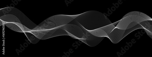 Elegant Abstract White Wave Lines Flowing Smoothly Across a Deep Black Background, Creating a Minimalist and Modern Contrast.
