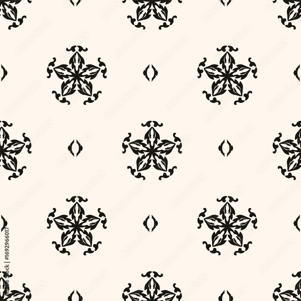 Fototapeta premium Abstract simple floral gothic style seamless pattern. Elegant minimal monochrome stylish background. Perfect for textile, fabric and fashion print.