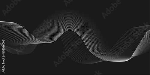 Elegant Abstract White Wave Lines Flowing Smoothly Across a Deep Black Background, Creating a Minimalist and Modern Contrast.
