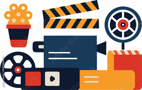Vector film festival icons collection clapperboard cinema camera movie reel eps illustration