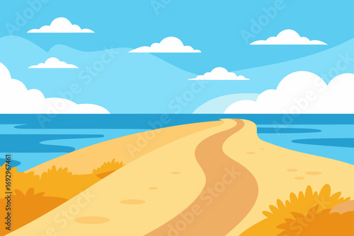 Sandy path leading to the ocean cartoon