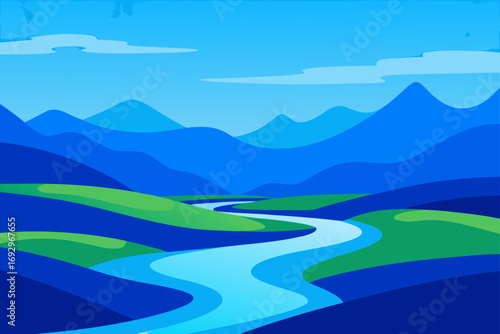 Landscape with mountains and winding river