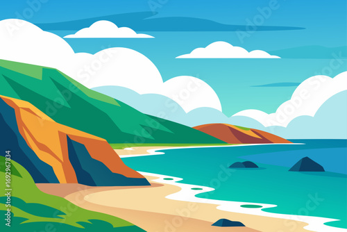 Scenic coastal landscape with sandy beach