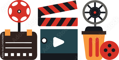 Film festival icons collection vector graphics for cinema and movie production eps