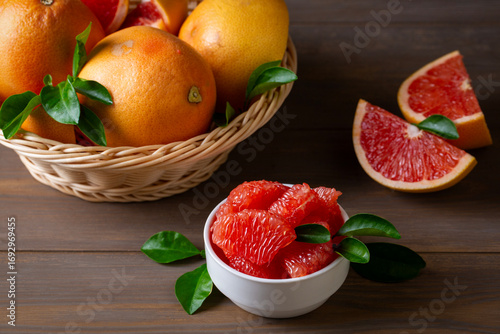 Fresh grapefruit slices. He...