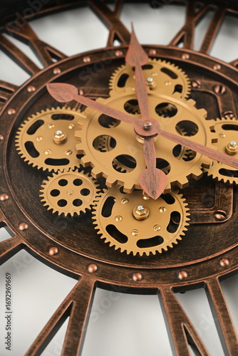 Antique clock. Mechanical wall clock.