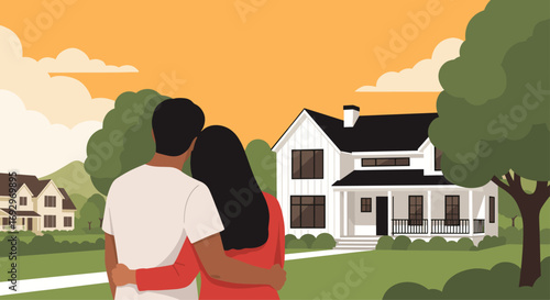Latin American Couple Looking at a Suburban House