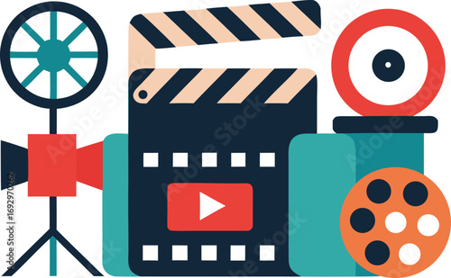 Vector film festival icons collection clapperboard camera reel scalable eps illustration