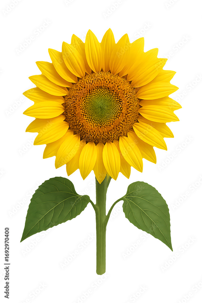 Obraz premium Sunflower with two leaf high quality realistic image.