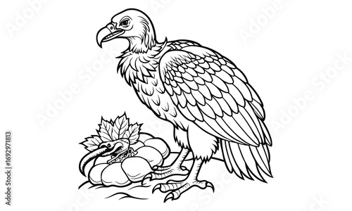 Vulture Kids t shirt design silhouette and vector line art, Detailed High-Quality Line Art, Suitable for Adult Coloring Books, Stress Relief, Relaxation, and Printable Art Therapy Projects.