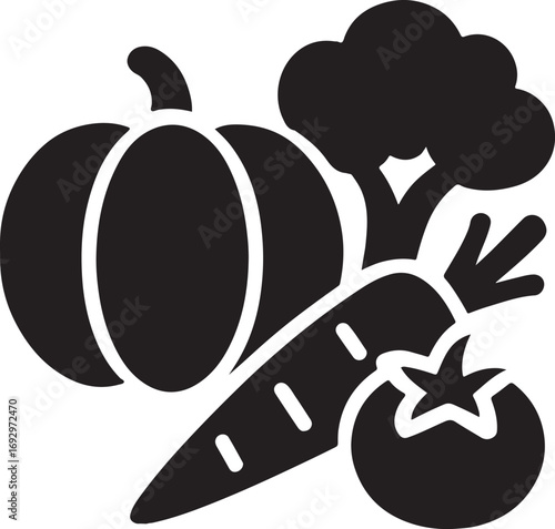 Vegetables bundle vector, fresh healthy produce, organic garden harvest, silhouette EPS icon.