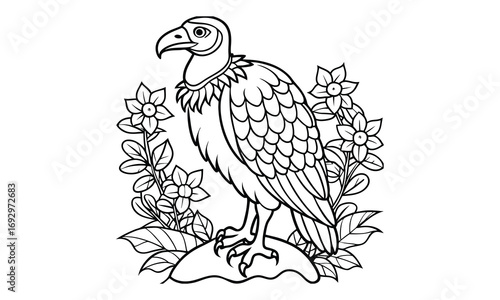 Vulture Kids t shirt design silhouette and vector line art, Detailed High-Quality Line Art, Suitable for Adult Coloring Books, Stress Relief, Relaxation, and Printable Art Therapy Projects.