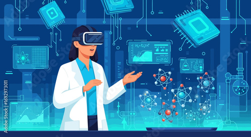 Immersive Science: A Woman in VR Exploring Molecular Structures in Virtual Reality