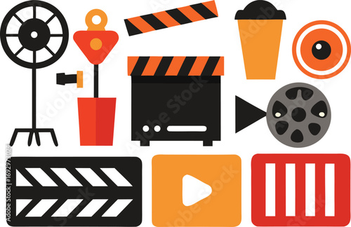 Film festival icons collection vector graphics for cinema and movie production
