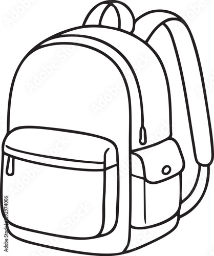 Backpack vector illustration in black and white outline, minimalist design for school, travel, gear and everyday essentials