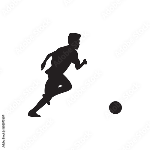 Running soccer player silhouette. Action silhouette of a player sprinting toward a loose ball, vector ready.