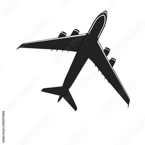 Vector art of silhouette of an airplane flying four engines wings extended