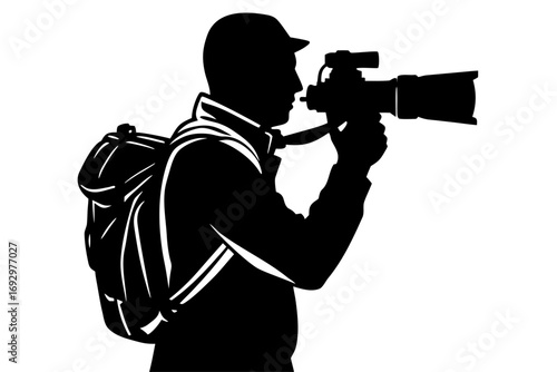 Vector art of silhouette of a photographer a backpack taking a picture