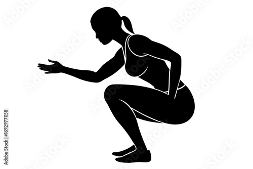Vector art of silhouette of a woman in a squat position arm extended