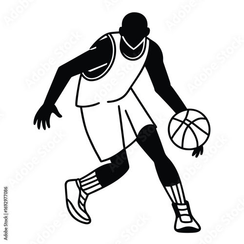 Basketball player dribbling the ball isolated on white background, vector illustration of a basketball player