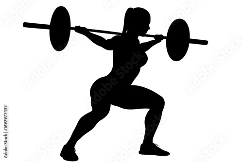 Vector art of silhouette of a woman performing a barbell squat, strength fitness