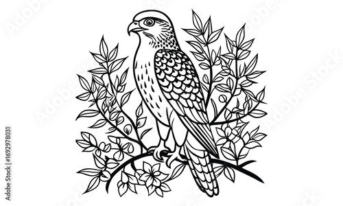 Hawk Kids t shirt design silhouette and vector line art, Detailed High-Quality Line Art, Suitable for Adult Coloring Books, Stress Relief, Relaxation, and Printable Art Therapy Projects.