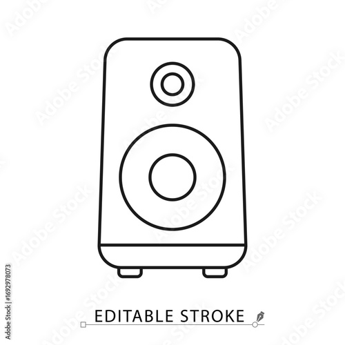 A speaker icon in minimalist style with editable stroke. Audio device symbol, sound element, music object, entertainment concept, multimedia pictogram, home equipment design, stereo graphic