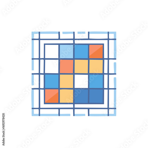 Geometric pattern formed by squares in vibrant colors and grid layout