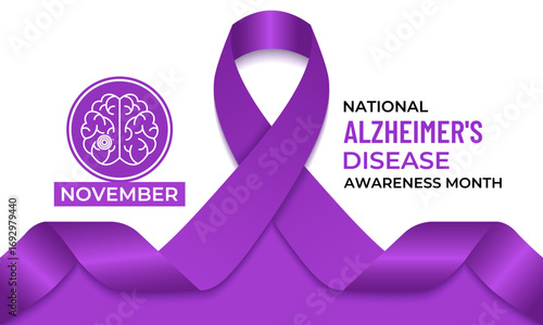 National Alzheimer’s Disease Awareness Month in November highlights early detection, caregiver support, and raising awareness about Alzheimer’s. Creating for web banner, cards, poster, social media.