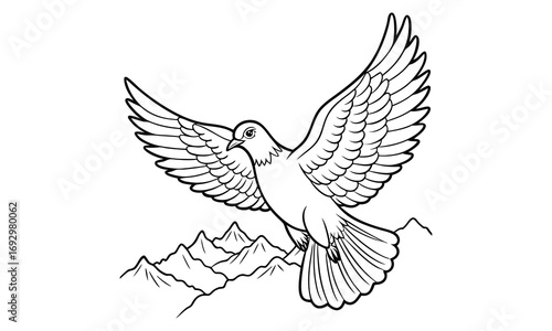 Dove Kids t shirt design silhouette and vector line art, Detailed Line Art, Perfect for Relaxation and Stress Relief, Great for Adult Coloring Books or Printable Art Therapy Activities.