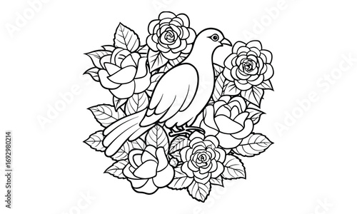 Dove Kids t shirt design silhouette and vector line art, Detailed Line Art, Perfect for Relaxation and Stress Relief, Great for Adult Coloring Books or Printable Art Therapy Activities.