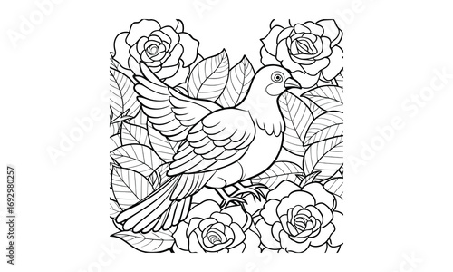 Dove Kids t shirt design silhouette and vector line art, Detailed Line Art, Perfect for Relaxation and Stress Relief, Great for Adult Coloring Books or Printable Art Therapy Activities.