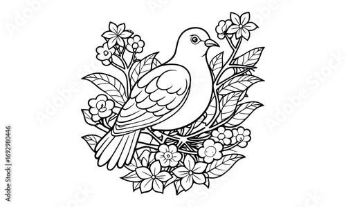 Dove Kids t shirt design silhouette and vector line art, Detailed Line Art, Perfect for Relaxation and Stress Relief, Great for Adult Coloring Books or Printable Art Therapy Activities.